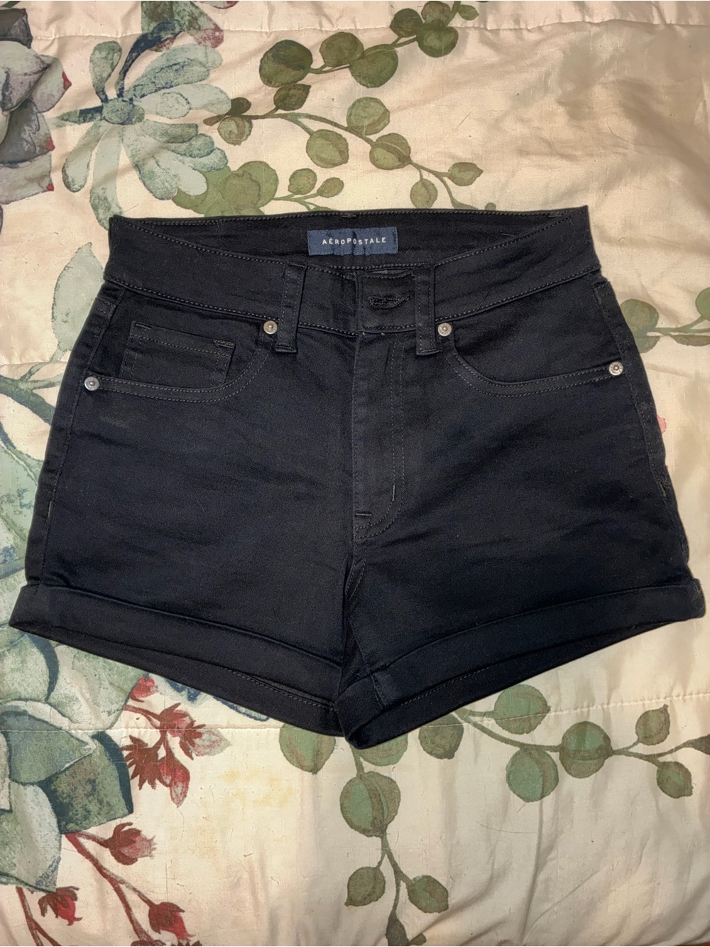Aeropostale Women's Black High-Waist Roll Cuff Shorts